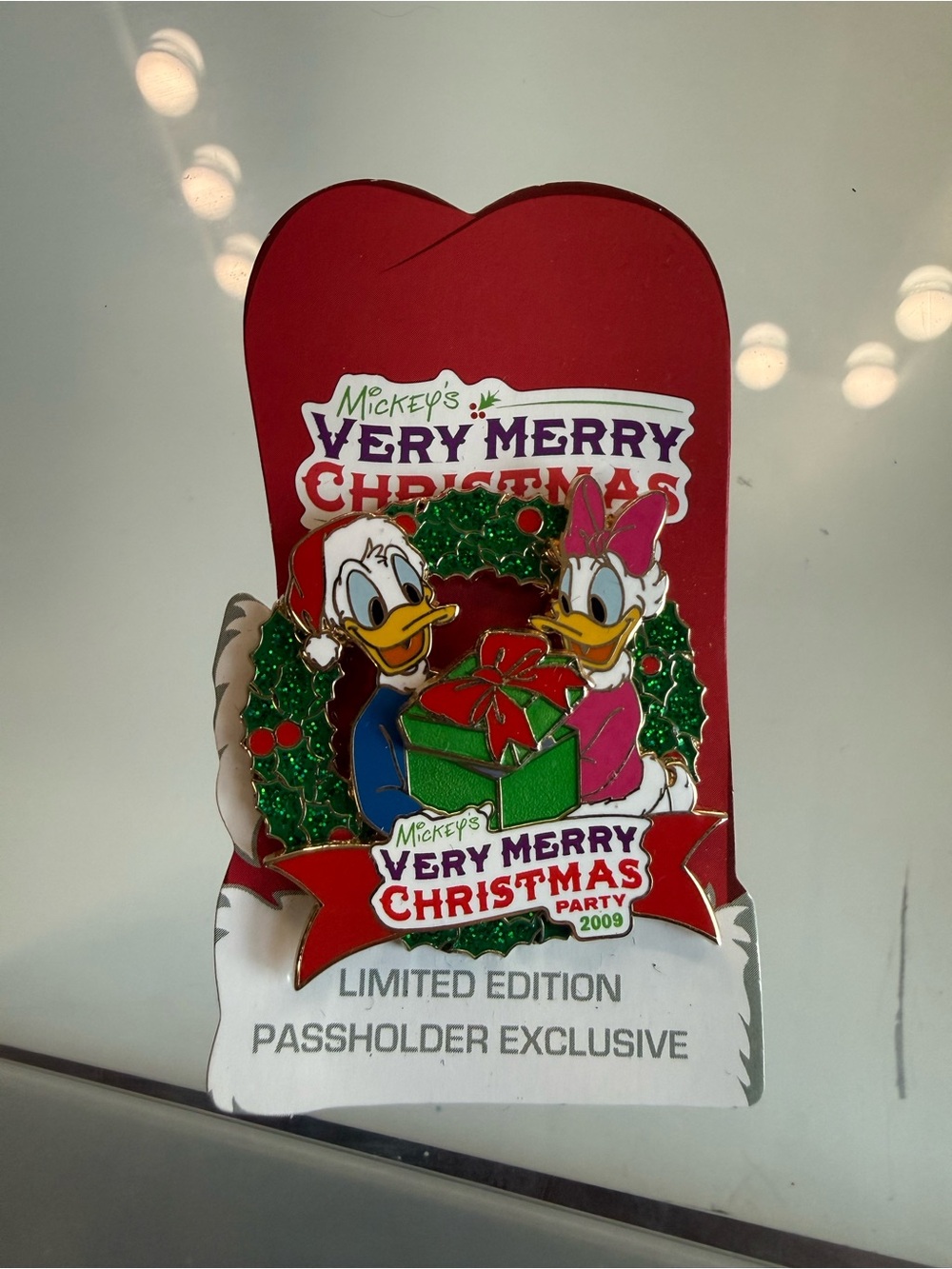 Disney Holiday Ornament Pin — Red, Green, White